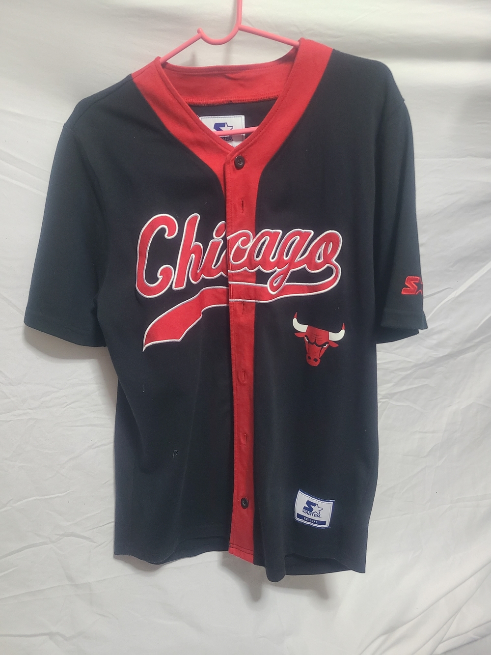 STARTER Black and Red Chicago Button-Up Jersey